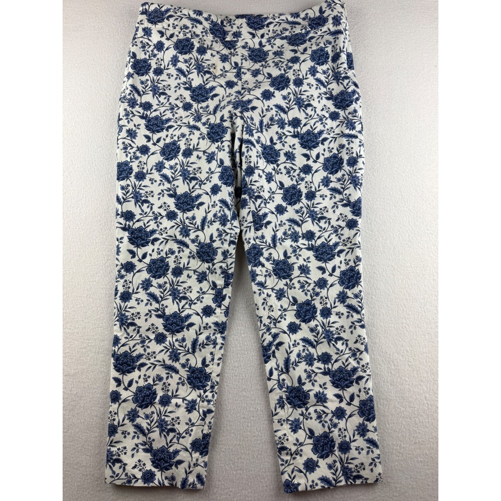 Talbots Chatham Ankle Pant 10P Blue White Floral Toile Stretch Slim Leg Trousers